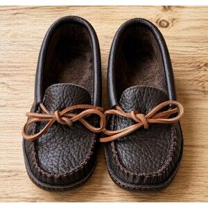 Laurentian Chief Dark Brown Leather Moccasins Size 7 Made in Canada Slip On
